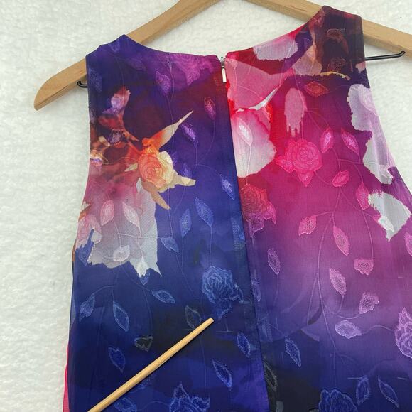 DONNA KARAN Sleeveless Dress Women's 8 Purple Floral Evening  Midi Asymmetrical - Picture 14 of 15